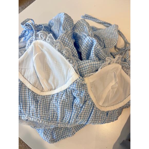 NWT Pink Coconut Blue Gingham Lace Mini Dress Coquette Cottagecore size M - Picture 7 of 12